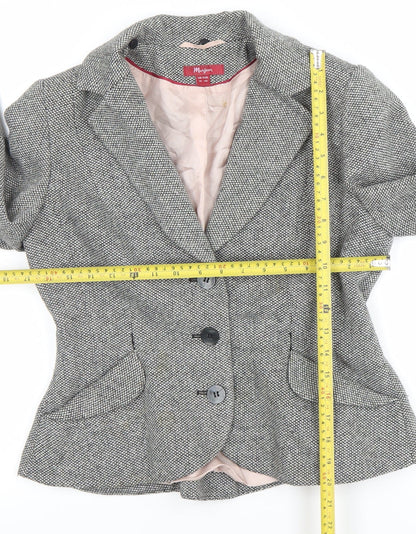 Monsoon Women's Grey Tweed Wool Blend Blazer Jacket UK 12 Classic Style