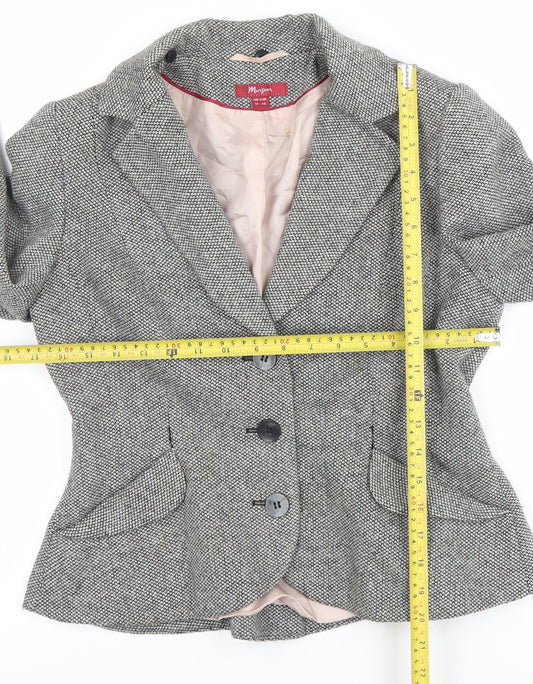 Monsoon Women's Grey Tweed Wool Blend Blazer Jacket UK 12 Classic Style