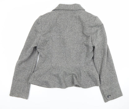Monsoon Women's Grey Tweed Wool Blend Blazer Jacket UK 12 Classic Style