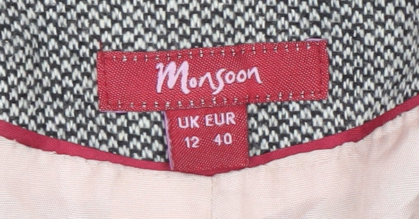 Monsoon Women's Grey Tweed Wool Blend Blazer Jacket UK 12 Classic Style