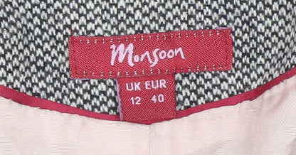 Monsoon Women's Grey Tweed Wool Blend Blazer Jacket UK 12 Classic Style