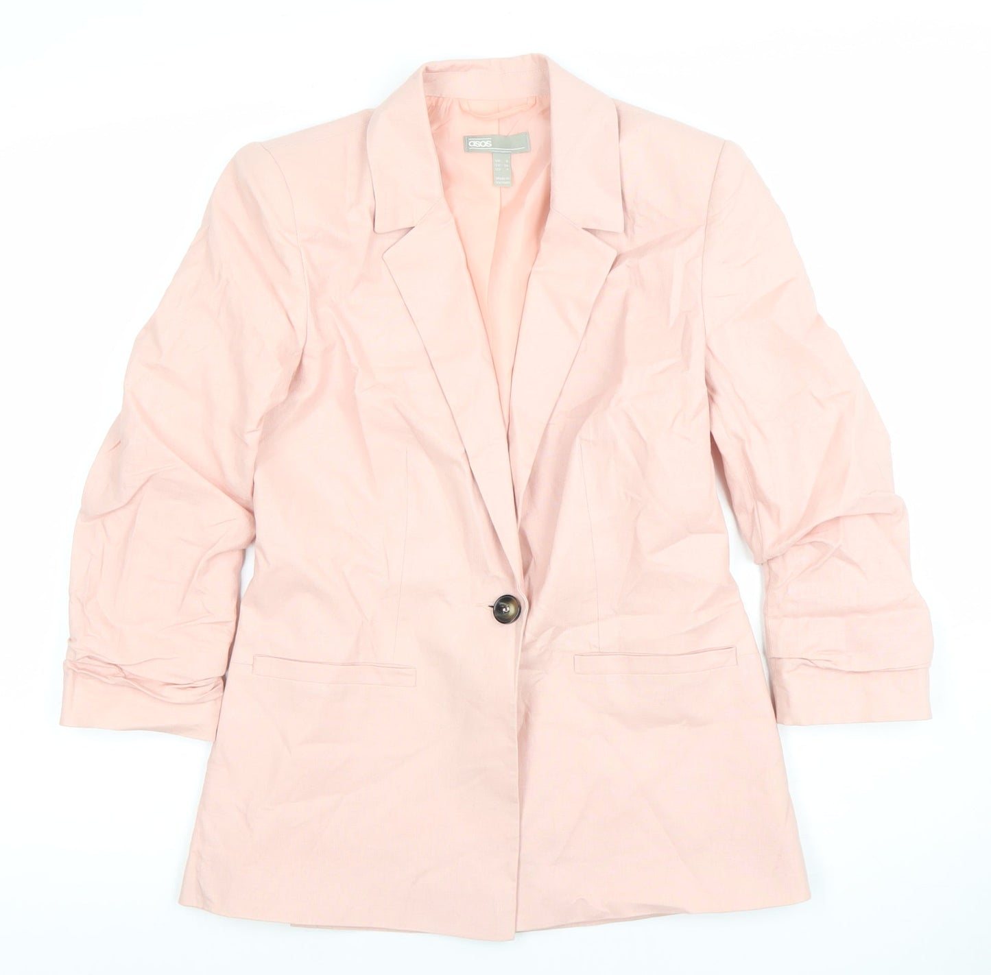 ASOS Women Pink Linen Blend Blazer UK 8 Single Breasted Jacket