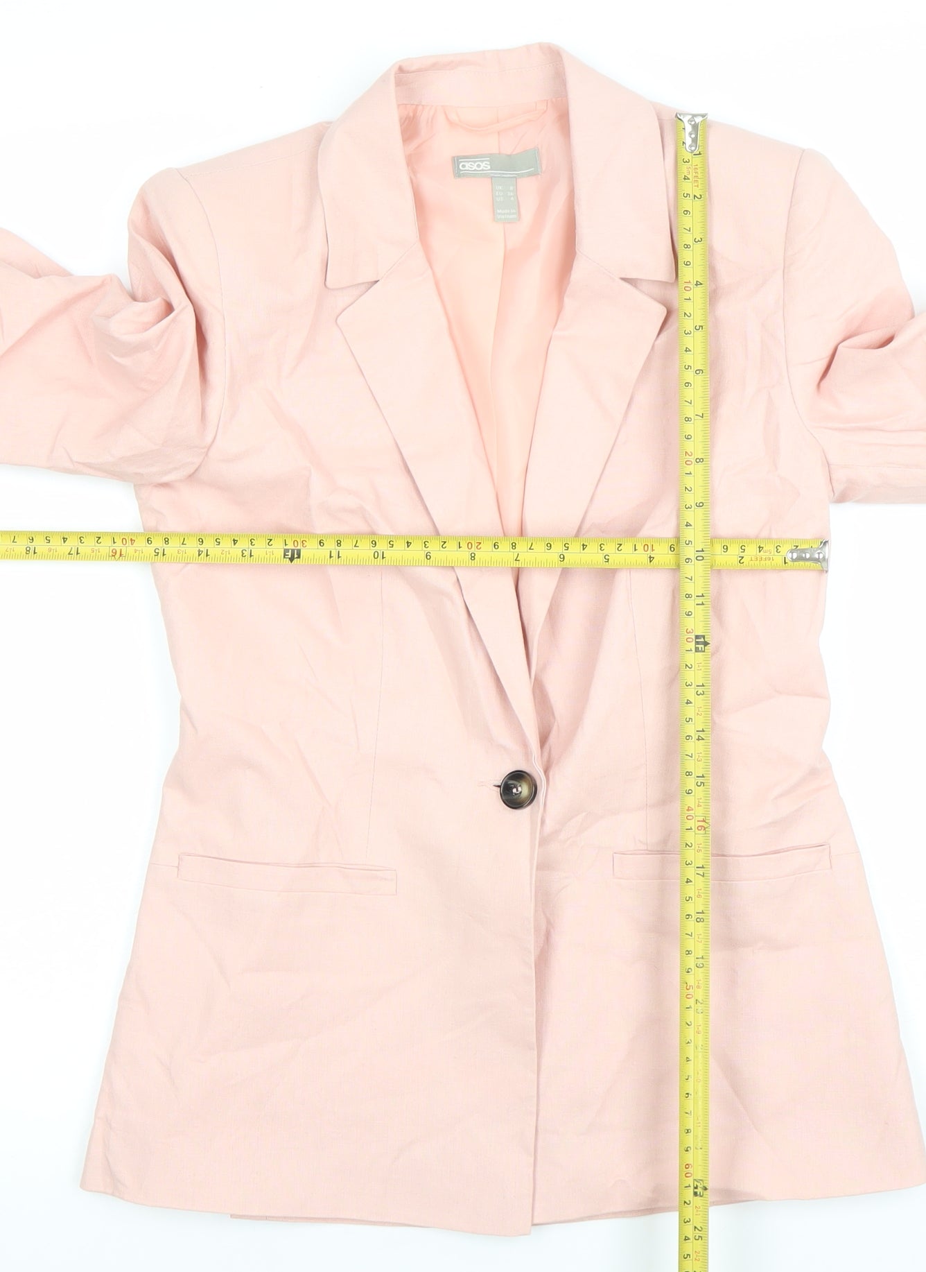 ASOS Women Pink Linen Blend Blazer UK 8 Single Breasted Jacket