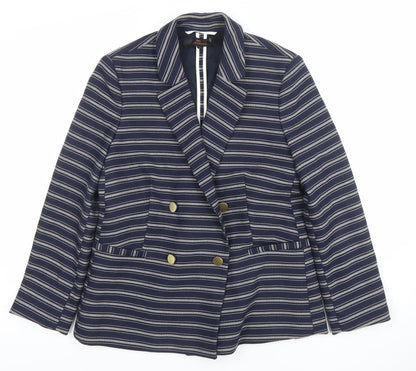 Next Women Navy Striped Double-Breasted Blazer UK 10 Classic Fit