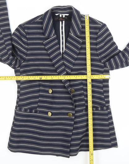 Next Women Navy Striped Double-Breasted Blazer UK 10 Classic Fit