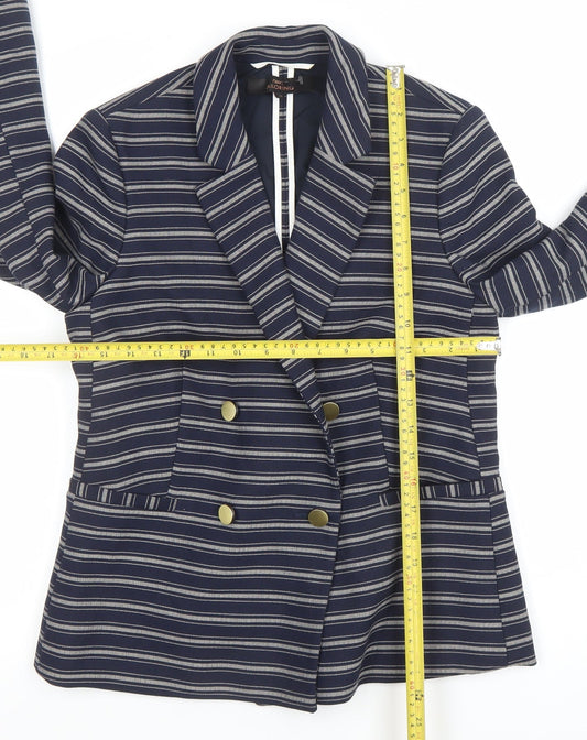 Next Women Navy Striped Double-Breasted Blazer UK 10 Classic Fit
