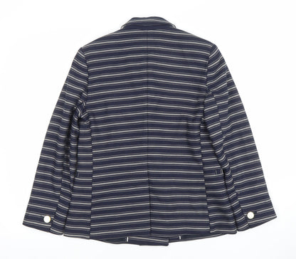 Next Women Navy Striped Double-Breasted Blazer UK 10 Classic Fit
