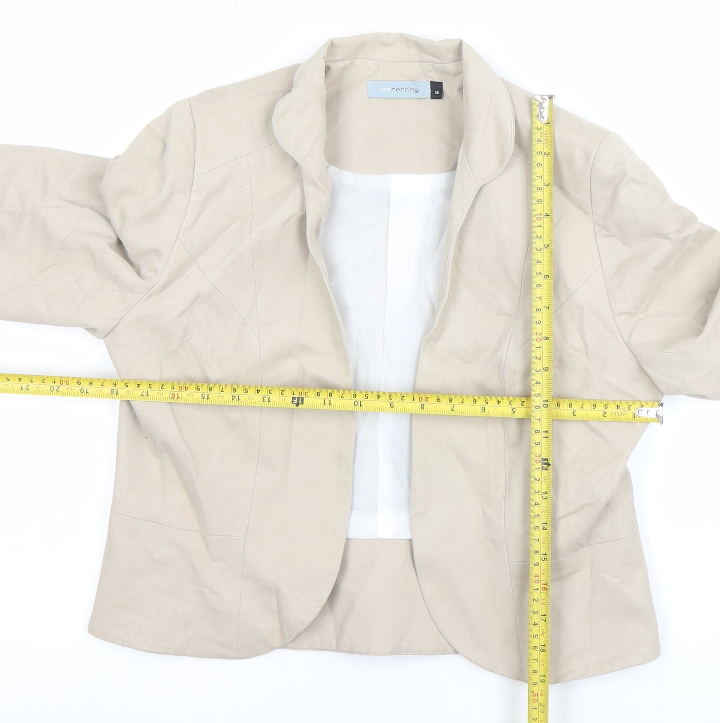 Red Herring Women Beige Size 12 Twill Single-Breasted Blazer Jacket