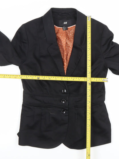 H&M Women's Black Size 10 Cotton Blend Single-Breasted Blazer