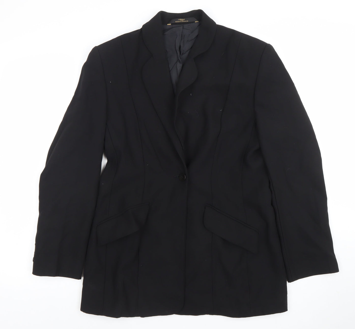 Marks and Spencer Women’s Black Wool Blazer UK 12 Classic Long Jacket