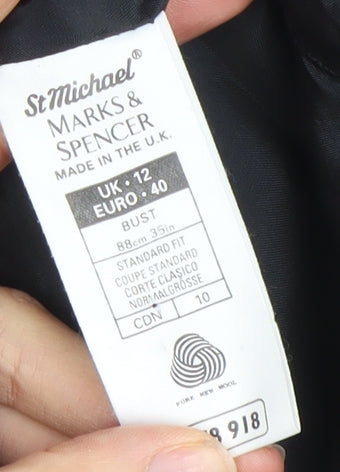 Marks and Spencer Women’s Black Wool Blazer UK 12 Classic Long Jacket