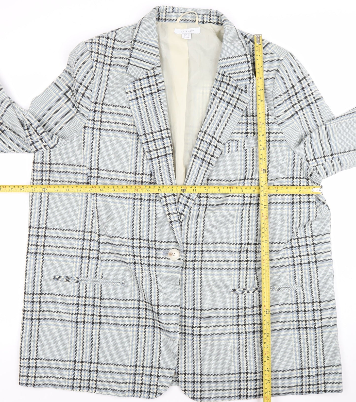 Primark Women Beige Check Single-Breasted Blazer Size 20
