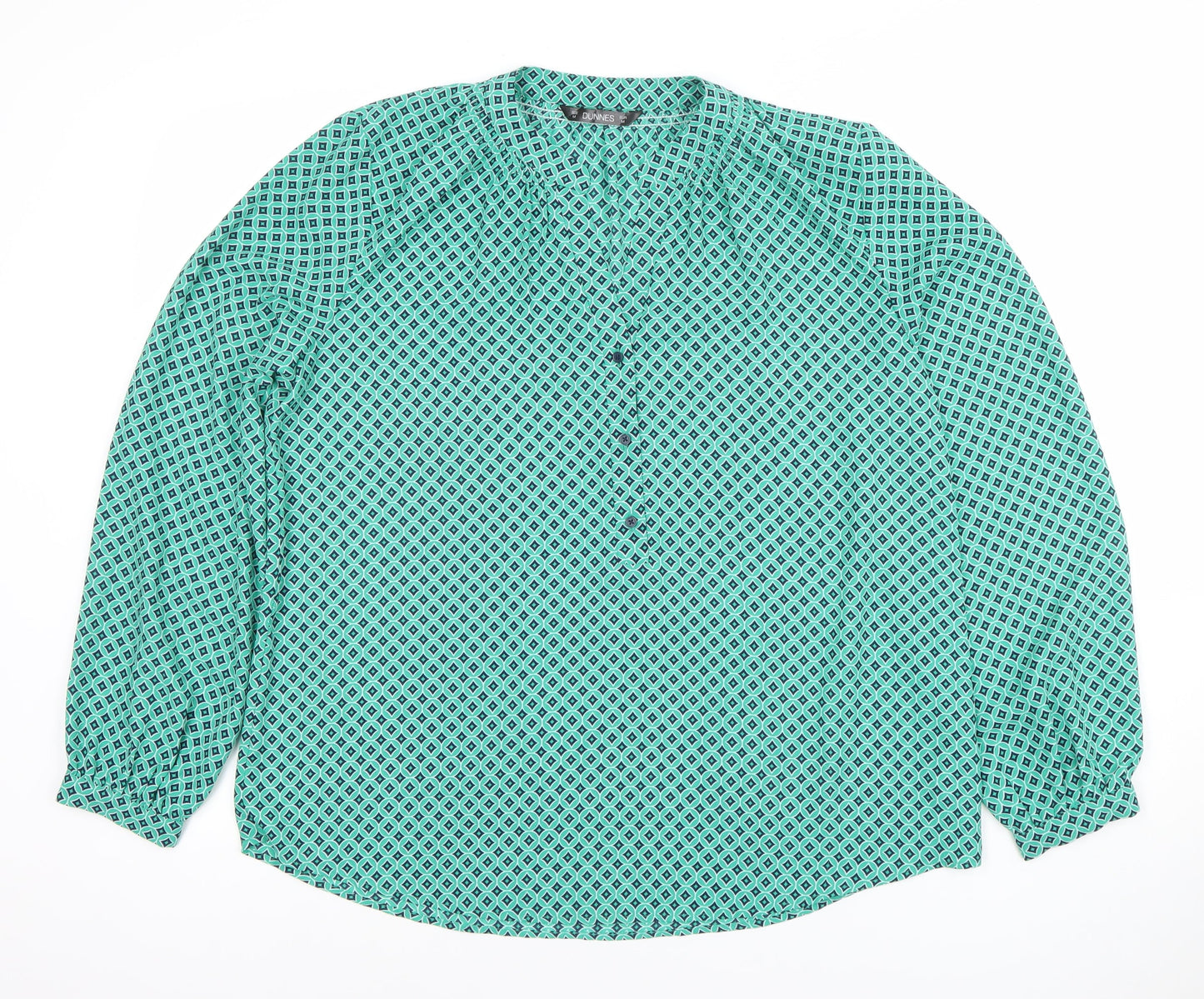 Dunnes Womens Green Geometric Long Sleeve Polyester Blouse Size M