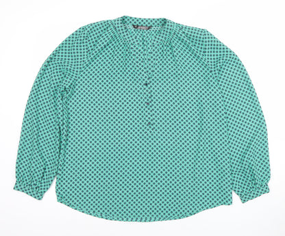 Dunnes Womens Green Geometric Long Sleeve Polyester Blouse Size M