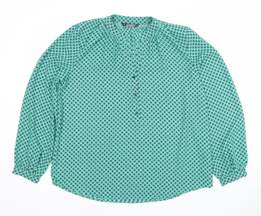 Dunnes Womens Green Geometric Long Sleeve Polyester Blouse Size M