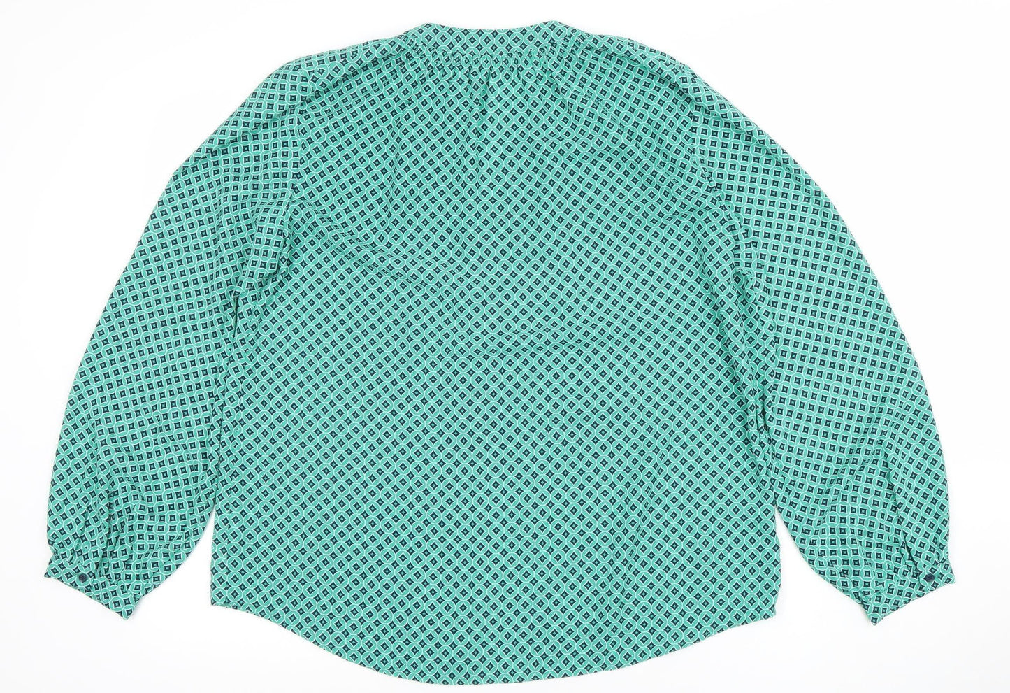 Dunnes Womens Green Geometric Long Sleeve Polyester Blouse Size M