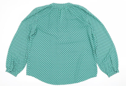 Dunnes Womens Green Geometric Long Sleeve Polyester Blouse Size M