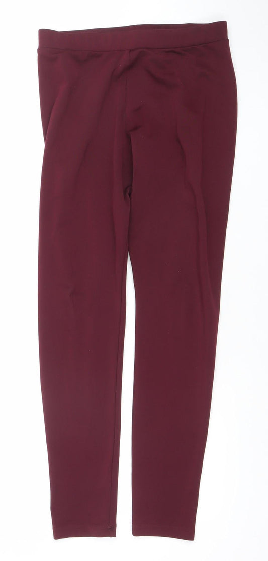 Adidas Womens Red Leggings Size 12 Slim Fit Stretch Activewear