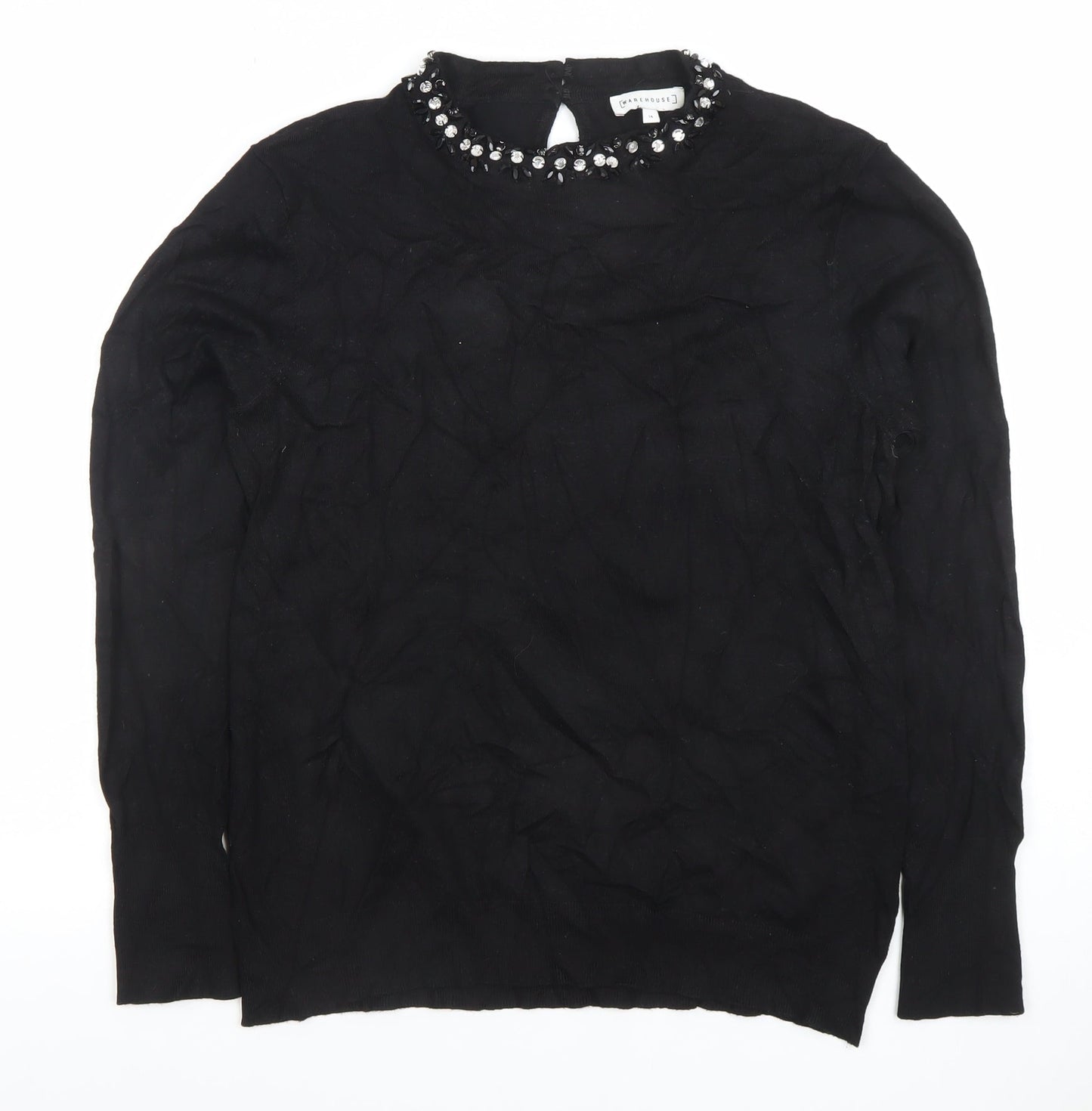 Womens UK Size 14 Warehouse Black Basic Blouse