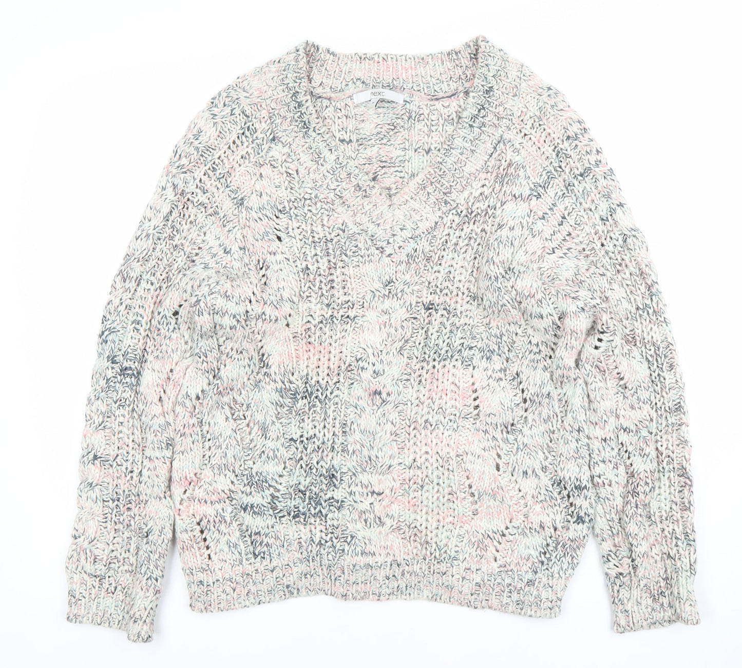 Next Men’s Multicoloured Cable-Knit V-Neck Jumper Size M