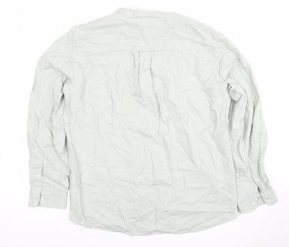 ZARA Men’s Green Band Collar Long Sleeve Cotton Shirt Size L