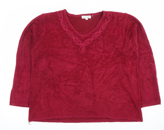 Womens UK Size L Fay Louise Red Pullover Jumper