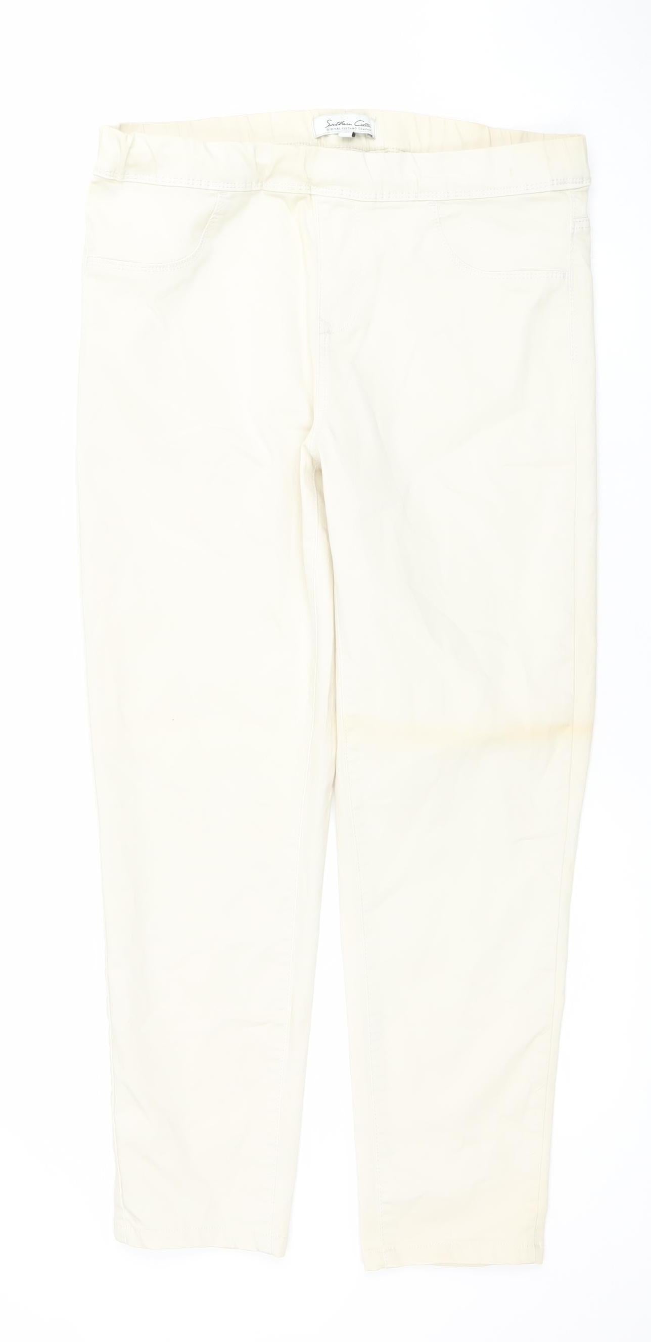 Womens UK Size M Southern Cotton Regular Fit Straight Ivory Jeans