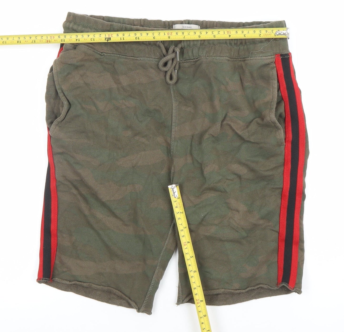 Jack & Jones Mens Green Camo Sweat Shorts L Casual Drawstring