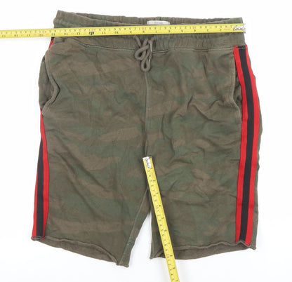 Jack & Jones Mens Green Camo Sweat Shorts L Casual Drawstring