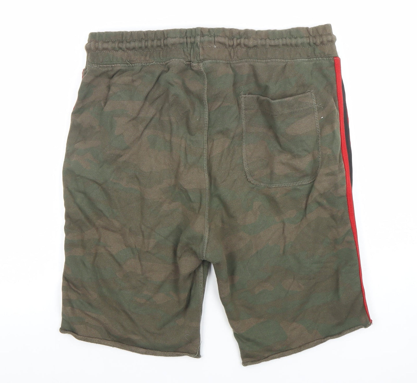 Jack & Jones Mens Green Camo Sweat Shorts L Casual Drawstring