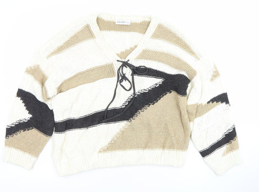 Gallery Womens Multicoloured V-Neck Knit Pullover Jumper Size L