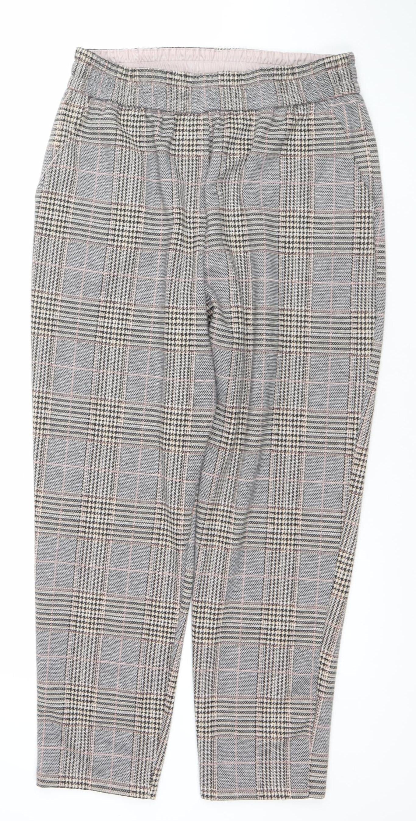 Primark Womens Grey Check Stretch Trousers Size 14 Regular Fit