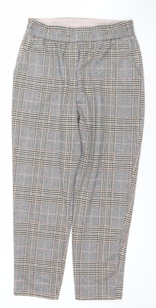 Primark Womens Grey Check Stretch Trousers Size 14 Regular Fit