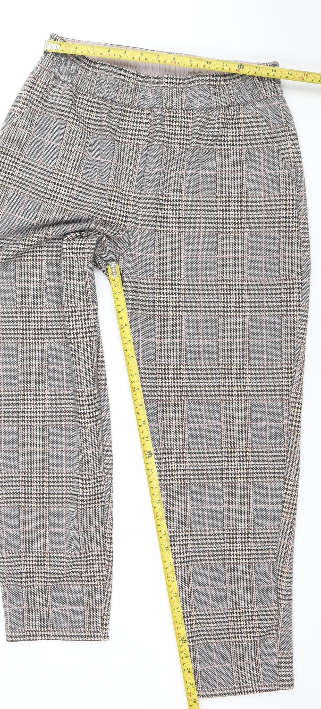 Primark Womens Grey Check Stretch Trousers Size 14 Regular Fit