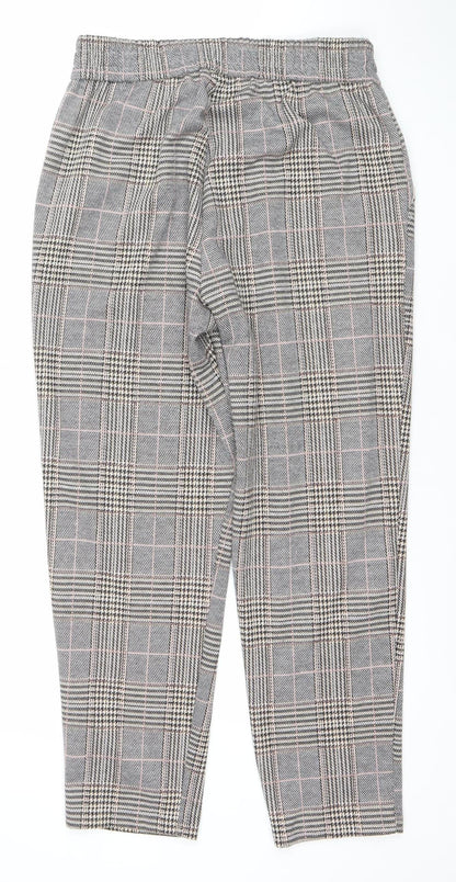 Primark Womens Grey Check Stretch Trousers Size 14 Regular Fit