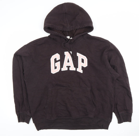 GAP Womens Black L Pullover Hoodie Cotton Logo Casual Sweatshirt
