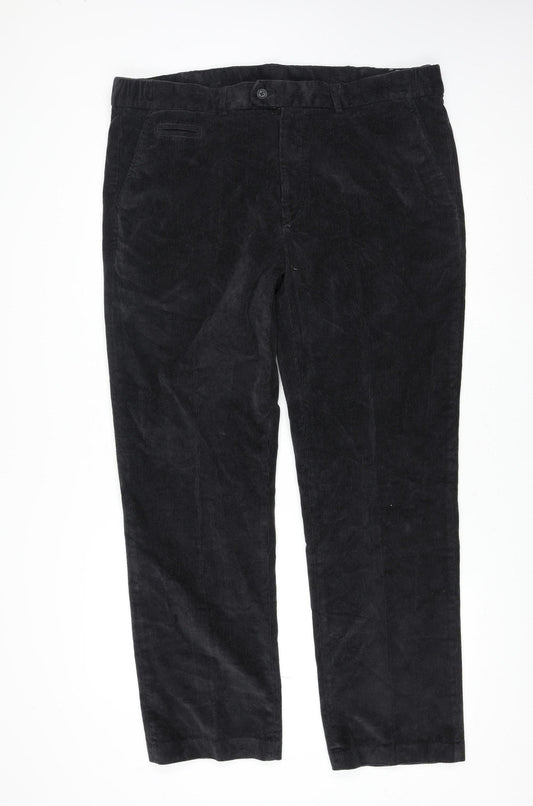 Marks and Spencer Men Black Corduroy Trousers Size 40 Regular