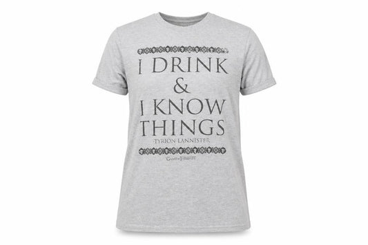 Front view of Game of Thrones Tyrion Lannister Grey unisex l t-shirt funny quote