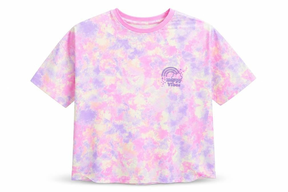 Dunnes Girls Multicoloured Tie Dye Cotton T-Shirt L Happy Vibes