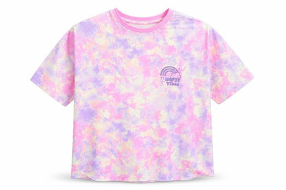 Dunnes Girls Multicoloured Tie Dye Cotton T-Shirt L Happy Vibes