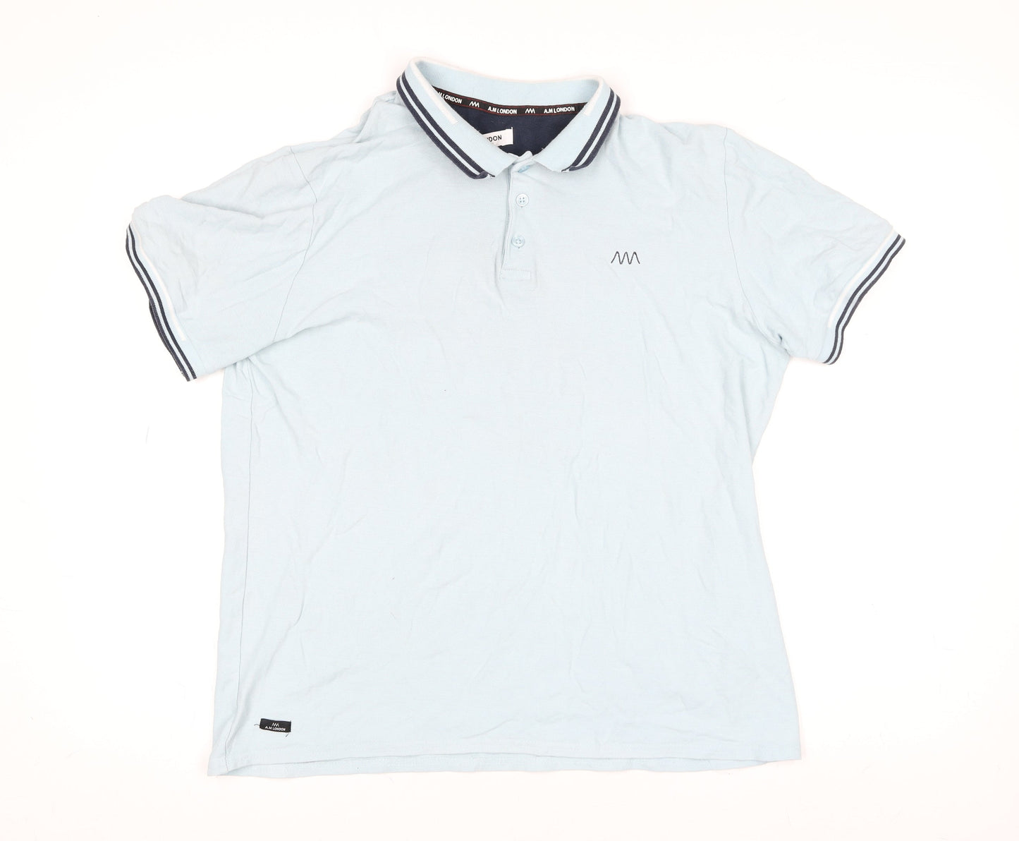 A.M London Men's Light Blue Cotton Polo Shirt Size L Short Sleeve