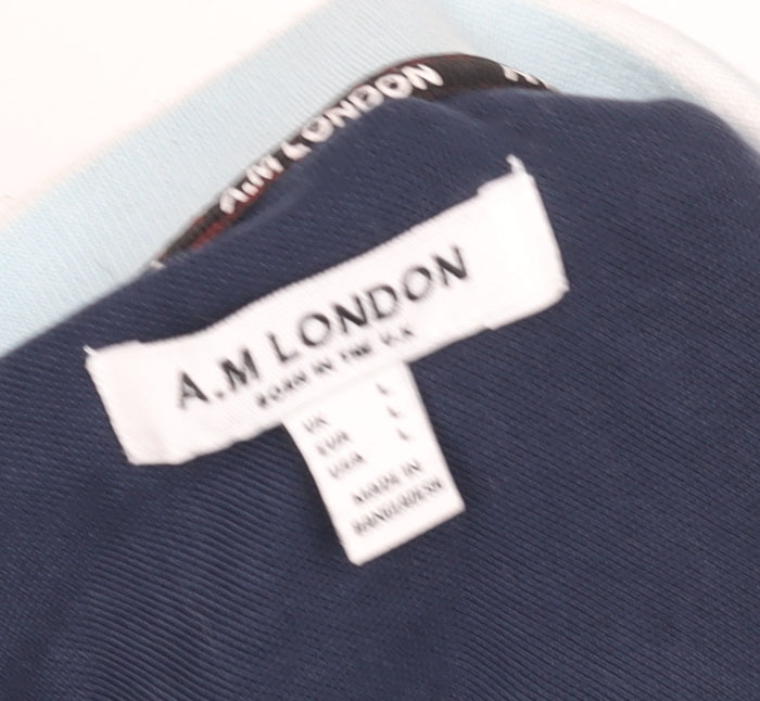A.M London Men's Light Blue Cotton Polo Shirt Size L Short Sleeve