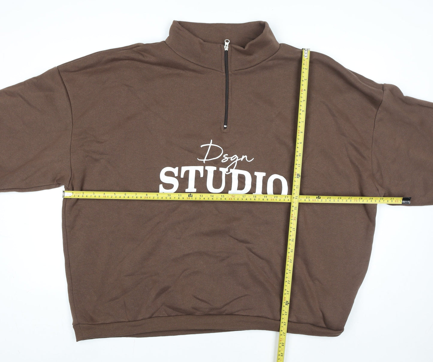 Boohoo Women Brown 1/4 Zip Pullover Sweatshirt Size 22 Graphic Print