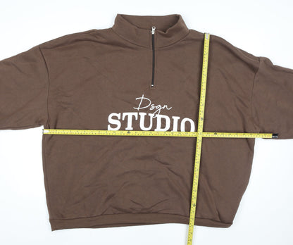 Boohoo Women Brown 1/4 Zip Pullover Sweatshirt Size 22 Graphic Print