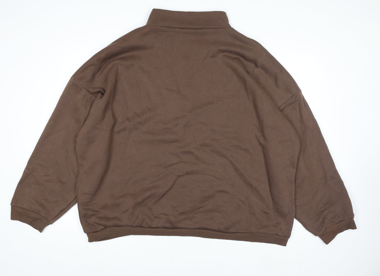 Boohoo Women Brown 1/4 Zip Pullover Sweatshirt Size 22 Graphic Print