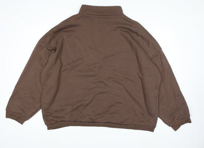 Boohoo Women Brown 1/4 Zip Pullover Sweatshirt Size 22 Graphic Print