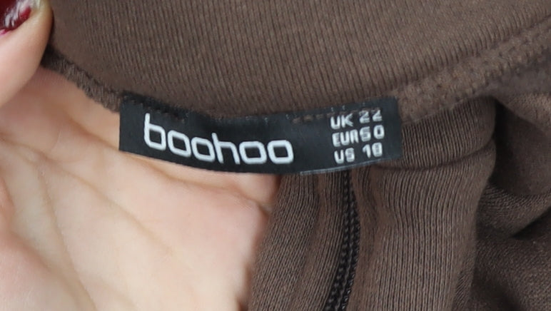 Boohoo Women Brown 1/4 Zip Pullover Sweatshirt Size 22 Graphic Print