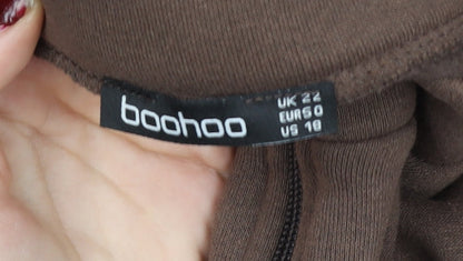 Boohoo Women Brown 1/4 Zip Pullover Sweatshirt Size 22 Graphic Print