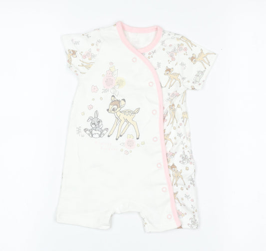 Disney Baby Unisex White 3-6 Months Bambi Cotton Romper Playsuit