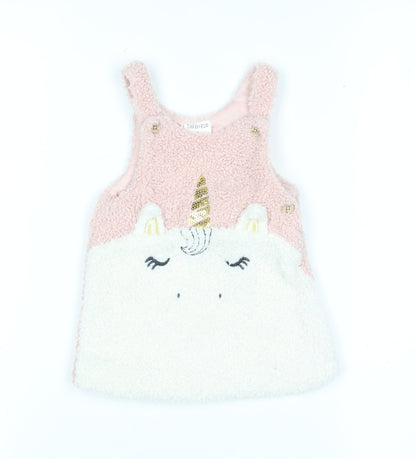 F&F Fred & Flo Pink Unicorn Fleece Sleeveless Pullover Jumper 3-6 Months